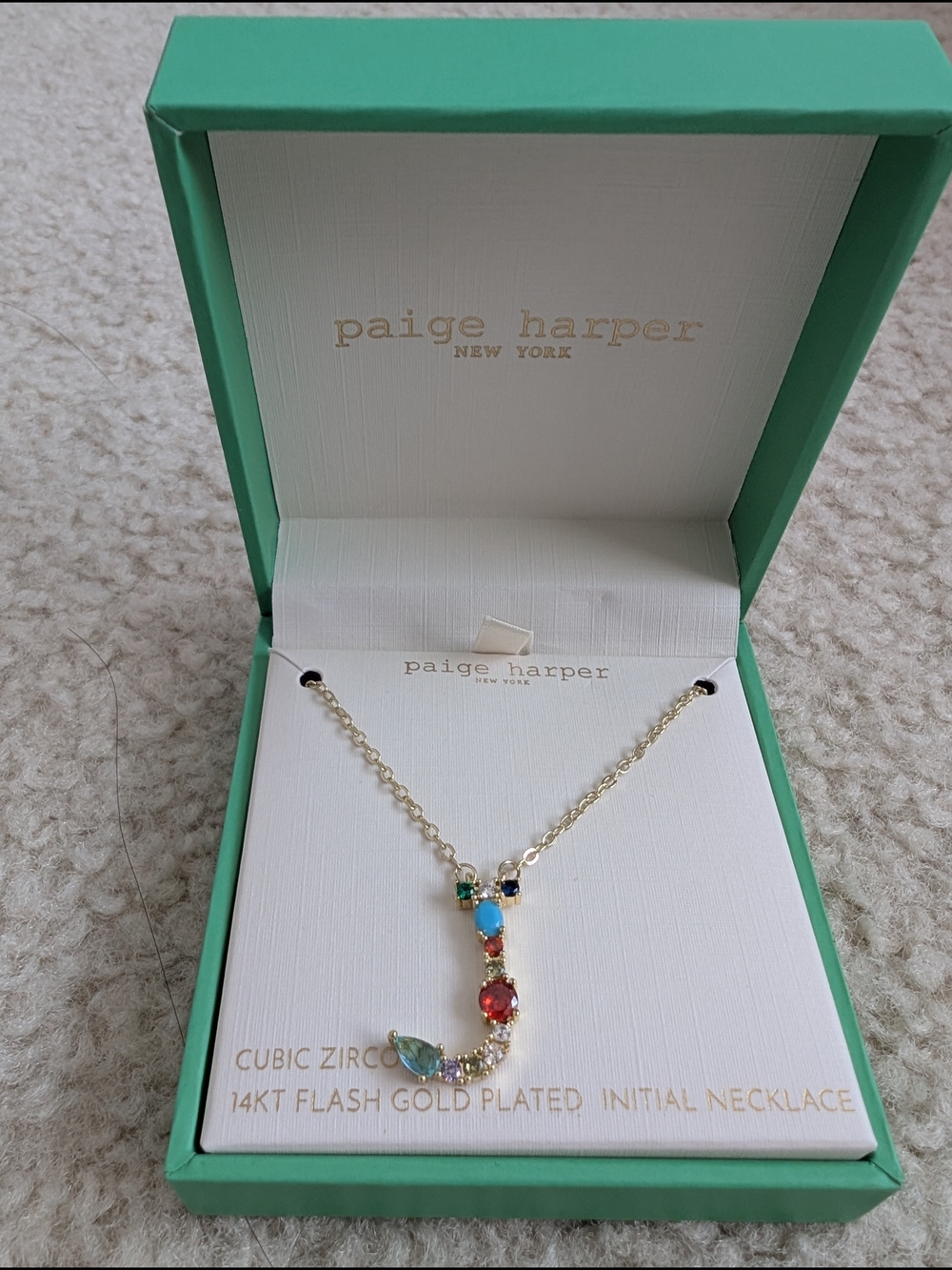 Gold-Plated Multicolor 'J' Initial Necklace